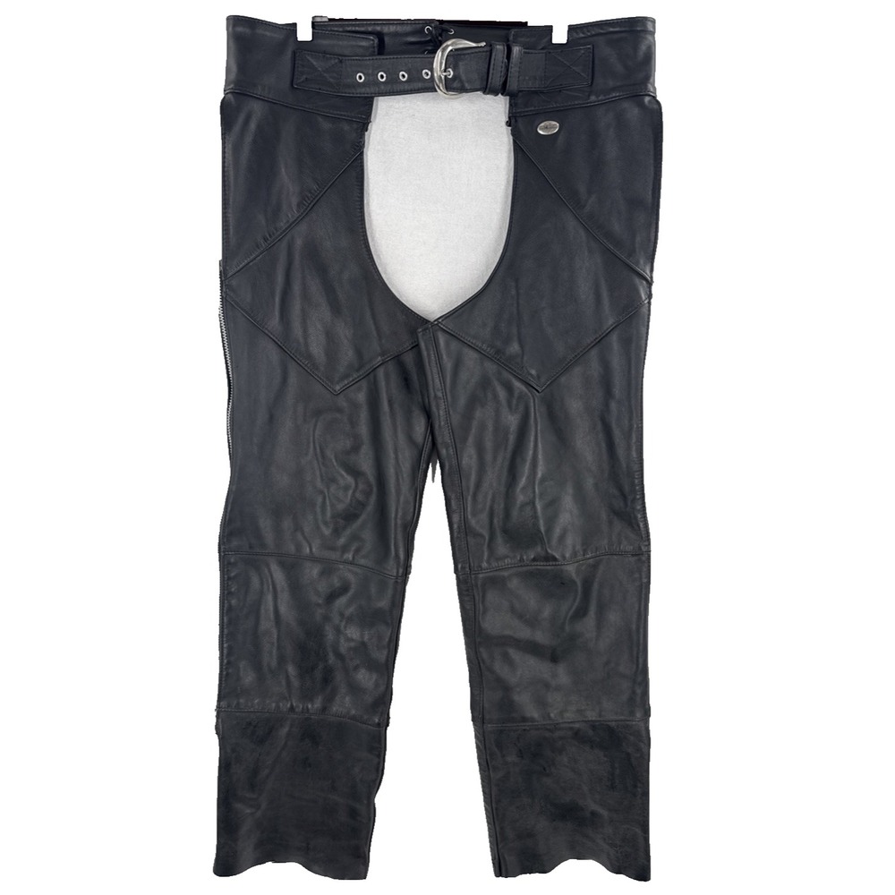 Harley Davidson Mens Black Leather Motorcycle Chaps USA Made 98480-97VM L-XL